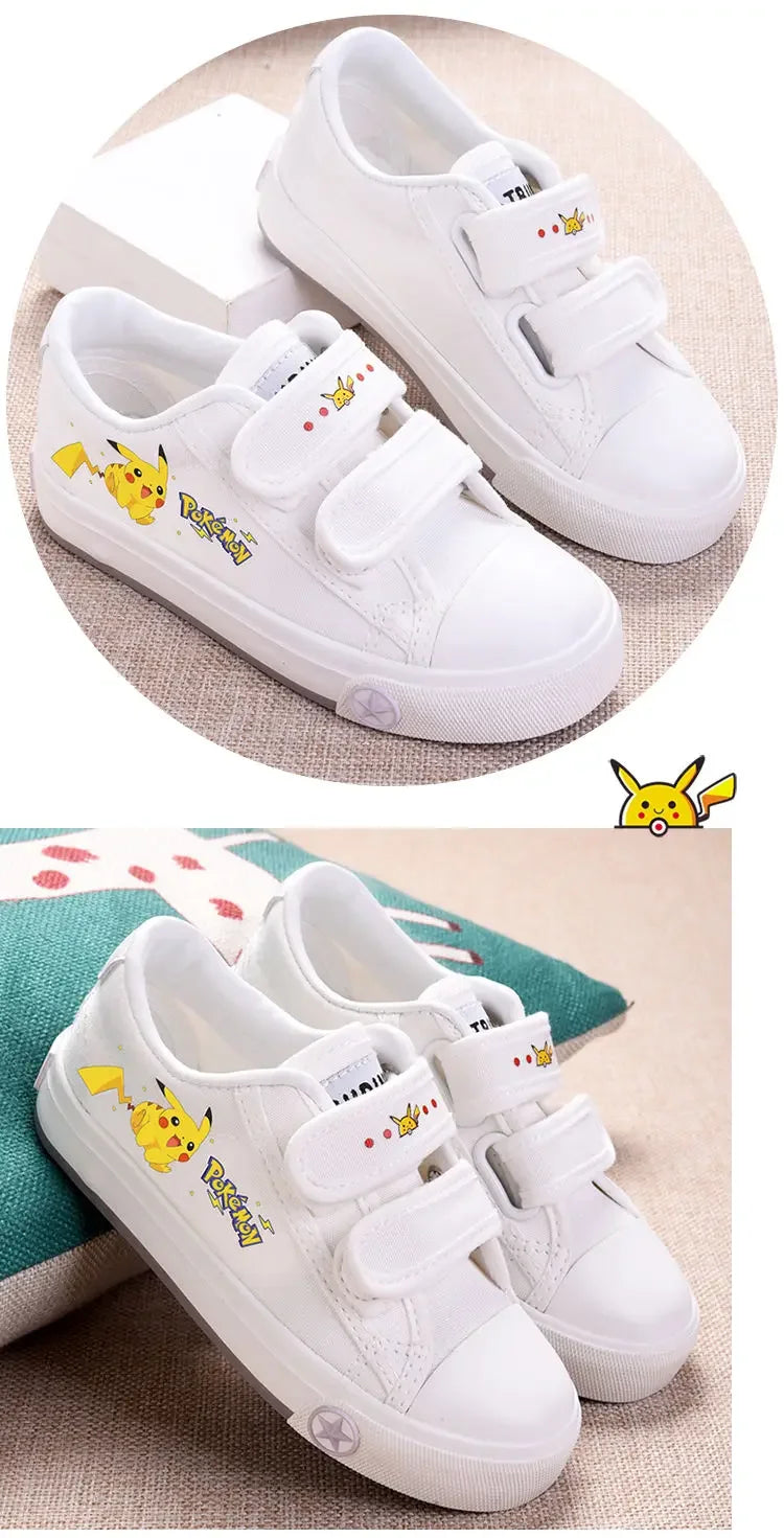 Zapatillas de lona Pokémon Pikachu para niños, elegantes zapatillas con velcro para primavera y otoño, para niñas y niños