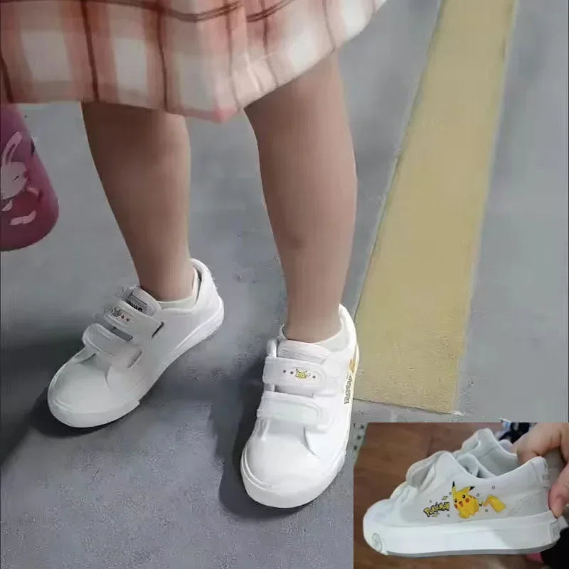 Zapatillas de lona Pokémon Pikachu para niños, elegantes zapatillas con velcro para primavera y otoño, para niñas y niños