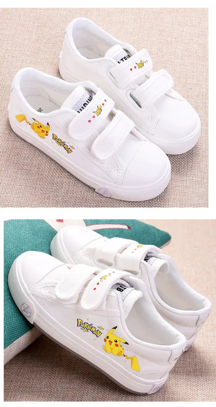 Zapatillas de lona Pokémon Pikachu para niños, elegantes zapatillas con velcro para primavera y otoño, para niñas y niños