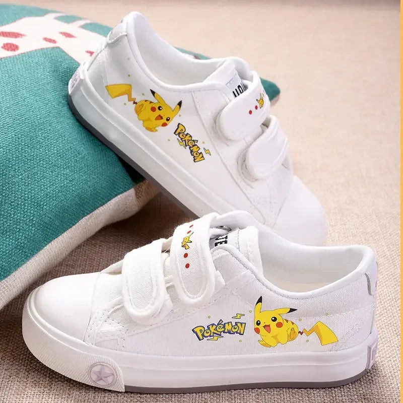 Zapatillas de lona Pokémon Pikachu para niños, elegantes zapatillas con velcro para primavera y otoño, para niñas y niños