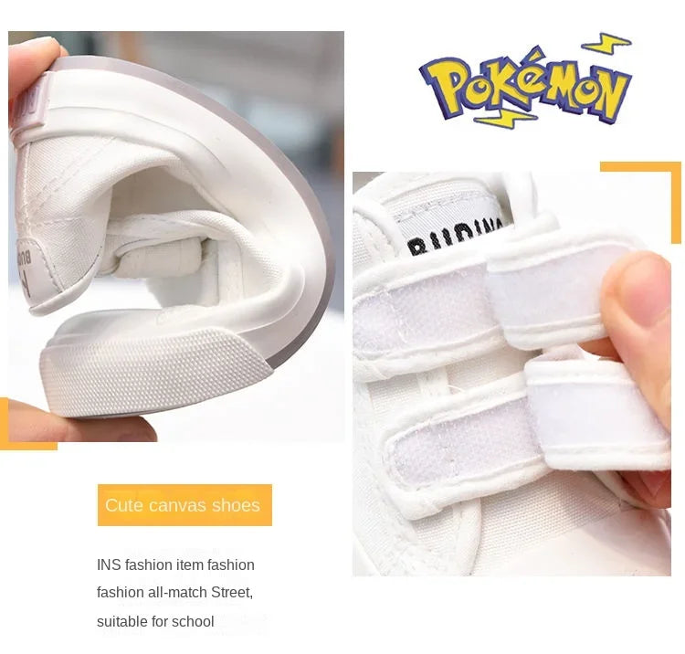 Zapatillas de lona Pokémon Pikachu para niños, elegantes zapatillas con velcro para primavera y otoño, para niñas y niños