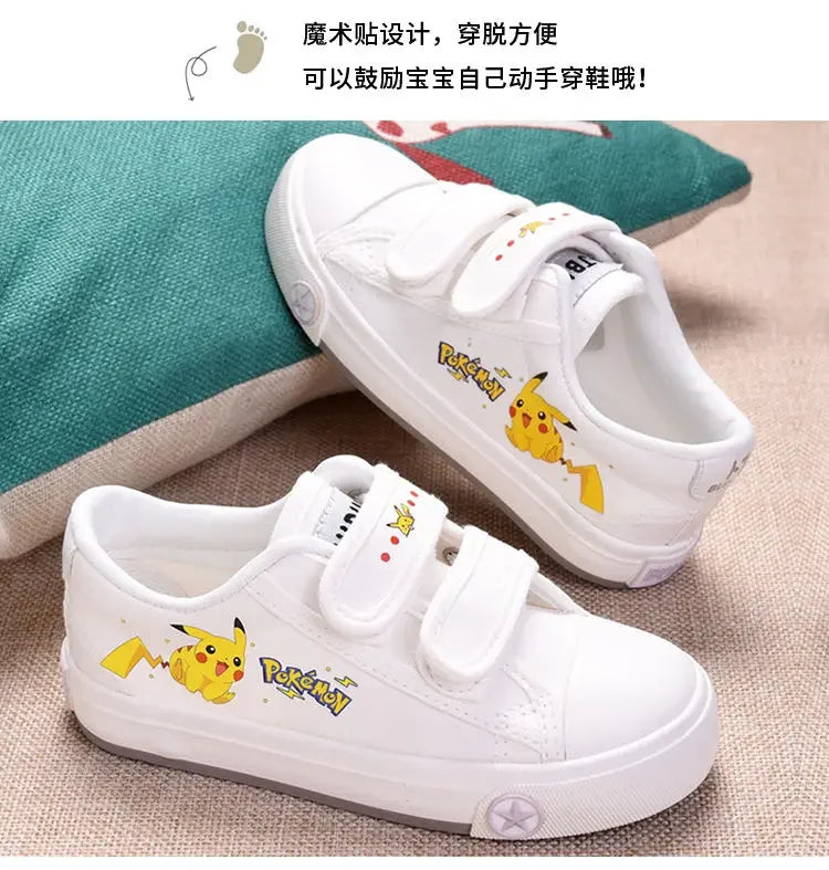 Zapatillas de lona Pokémon Pikachu para niños, elegantes zapatillas con velcro para primavera y otoño, para niñas y niños