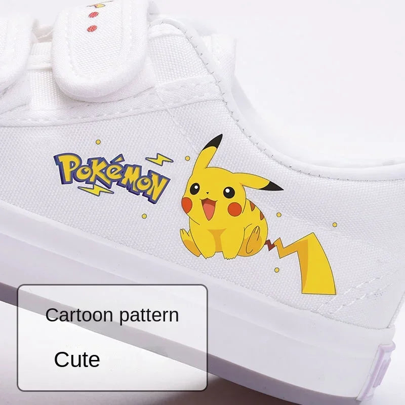 Zapatillas de lona Pokémon Pikachu para niños, elegantes zapatillas con velcro para primavera y otoño, para niñas y niños