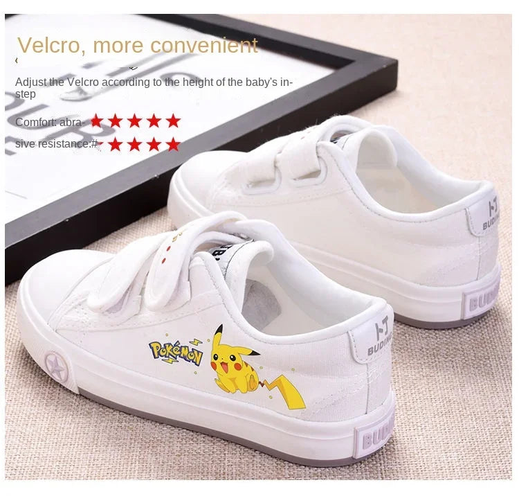 Zapatillas de lona Pokémon Pikachu para niños, elegantes zapatillas con velcro para primavera y otoño, para niñas y niños