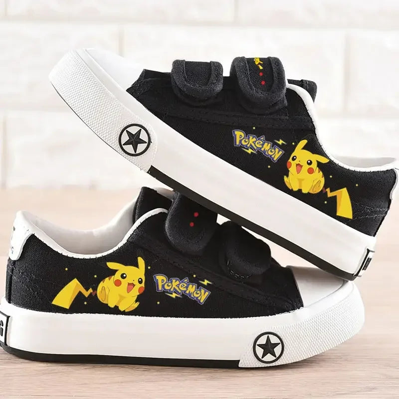 Zapatillas de lona Pokémon Pikachu para niños, elegantes zapatillas con velcro para primavera y otoño, para niñas y niños
