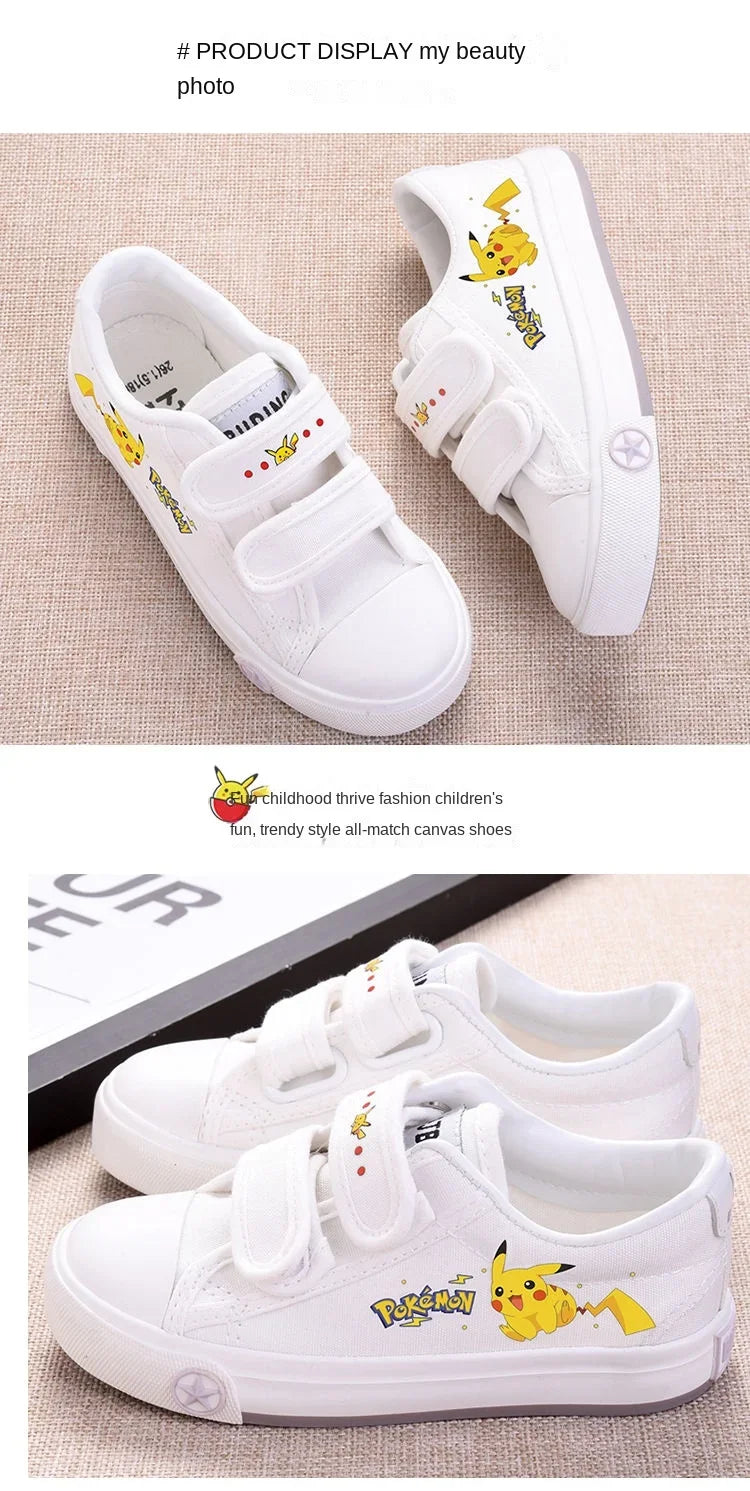 Zapatillas de lona Pokémon Pikachu para niños, elegantes zapatillas con velcro para primavera y otoño, para niñas y niños