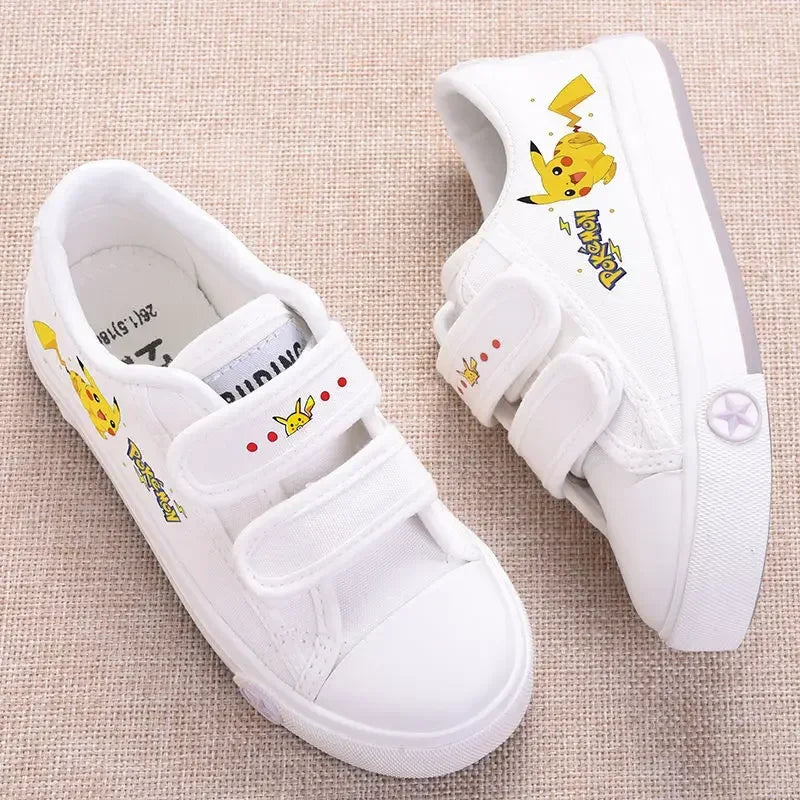 Zapatillas de lona Pokémon Pikachu para niños, elegantes zapatillas con velcro para primavera y otoño, para niñas y niños