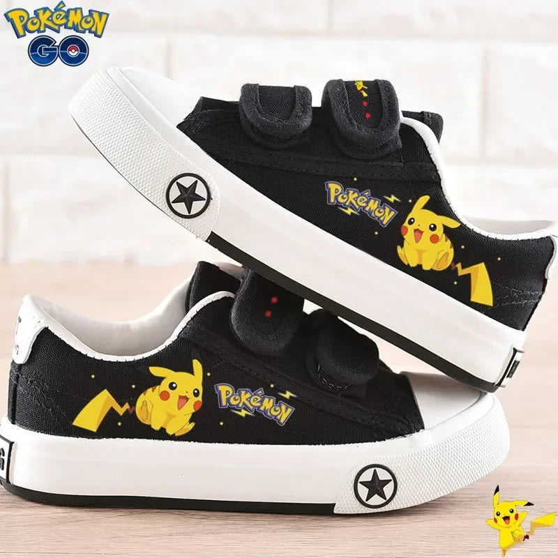 Zapatillas de lona Pokémon Pikachu para niños, elegantes zapatillas con velcro para primavera y otoño, para niñas y niños