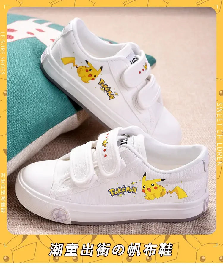 Zapatillas de lona Pokémon Pikachu para niños, elegantes zapatillas con velcro para primavera y otoño, para niñas y niños