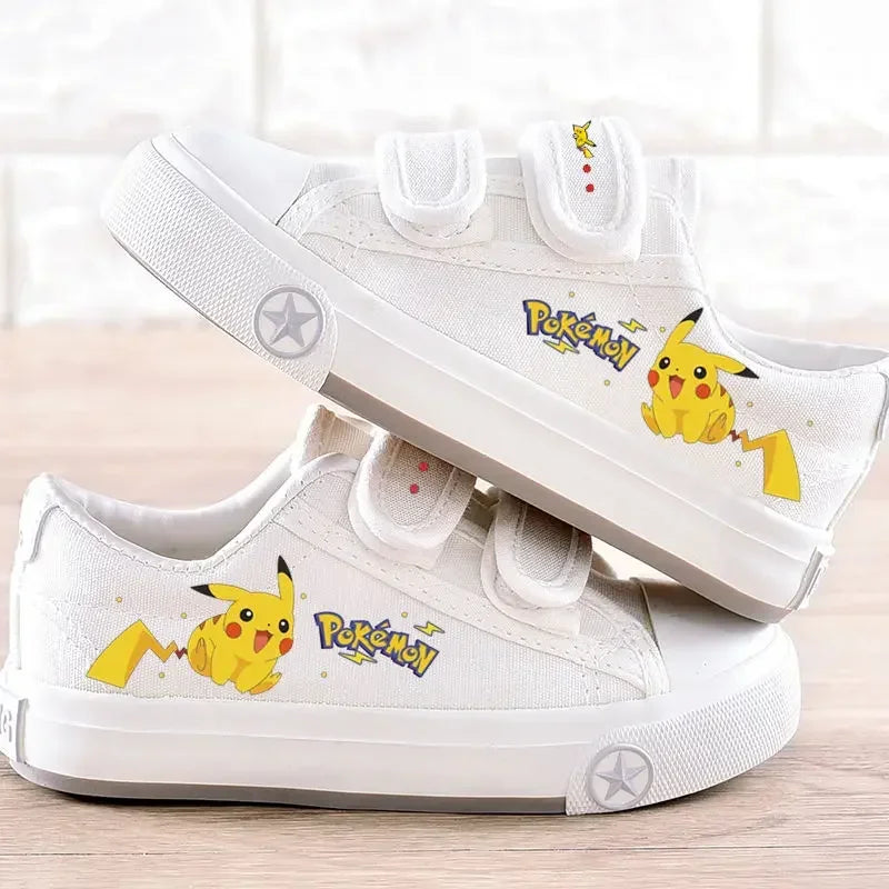 Zapatillas de lona Pokémon Pikachu para niños, elegantes zapatillas con velcro para primavera y otoño, para niñas y niños
