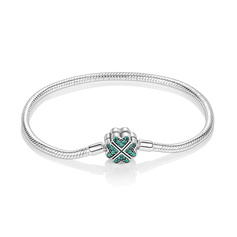Bracelet Femme Argent 925 Chaîne Serpent Fermoir Cœur Compatible Charms