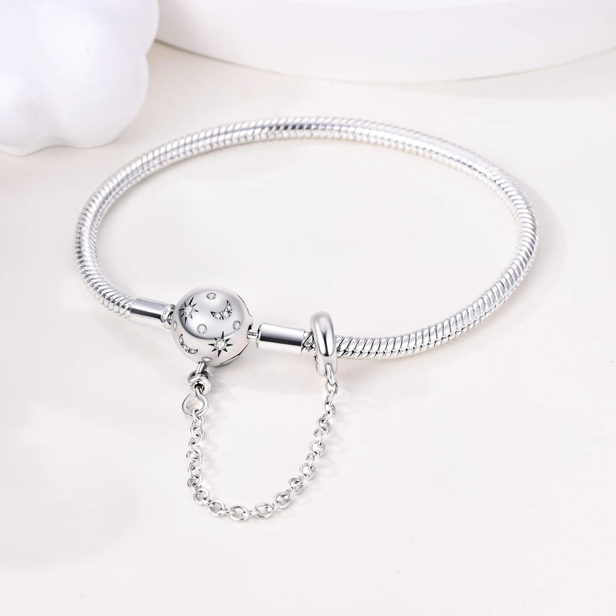 Bracelet Femme Argent 925 Chaîne Serpent Fermoir Cœur Compatible Charms