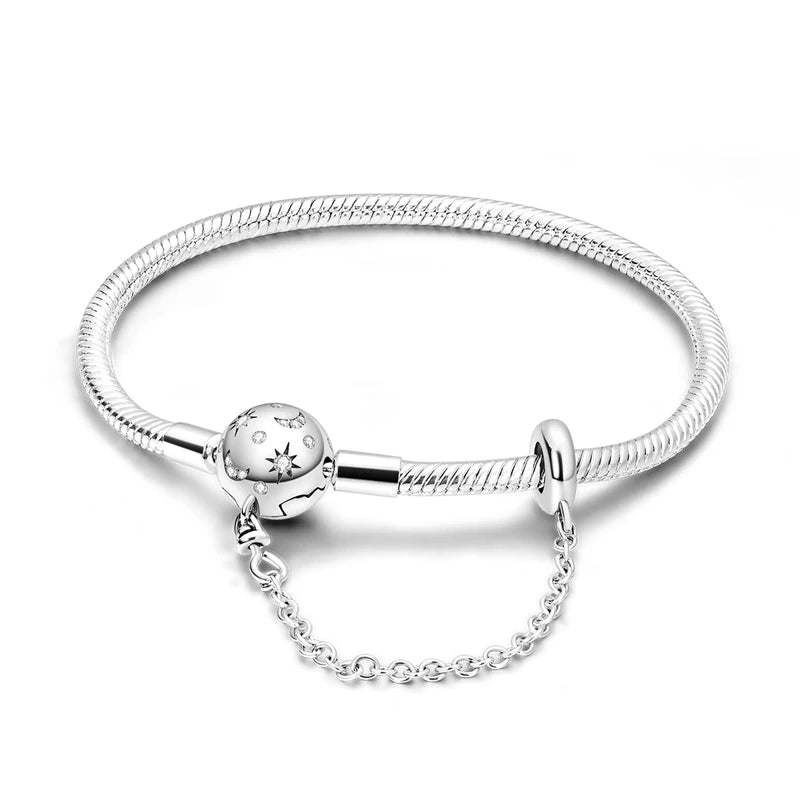 Bracelet Femme Argent 925 Chaîne Serpent Fermoir Cœur Compatible Charms