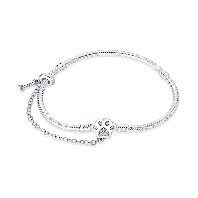 Bracelet Femme Argent 925 Chaîne Serpent Fermoir Cœur Compatible Charms