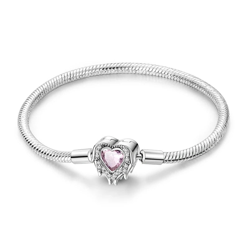 Bracelet Femme Argent 925 Chaîne Serpent Fermoir Cœur Compatible Charms