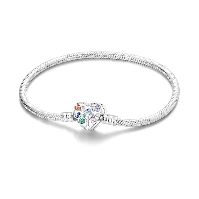 Bracelet Femme Argent 925 Chaîne Serpent Fermoir Cœur Compatible Charms