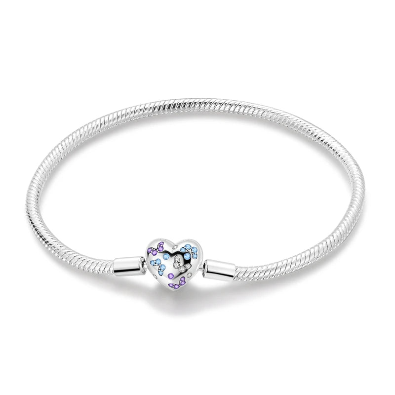 Bracelet Femme Argent 925 Chaîne Serpent Fermoir Cœur Compatible Charms
