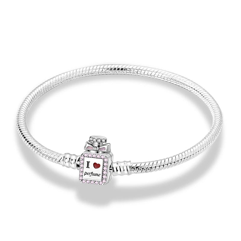 Bracelet Femme Argent 925 Chaîne Serpent Fermoir Cœur Compatible Charms