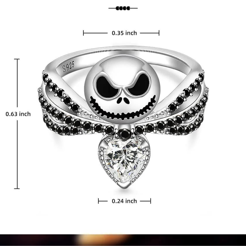 Bague Jack Skellington Tête de Mort – Disney L'Étrange Noël – Émail Noir & Cristal – Cadeau Femme