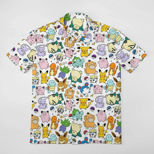 Chemise été homme Pokémon Imprimé mignon Manches courtes Décontractée & confortable Boutons ouverts Col à revers