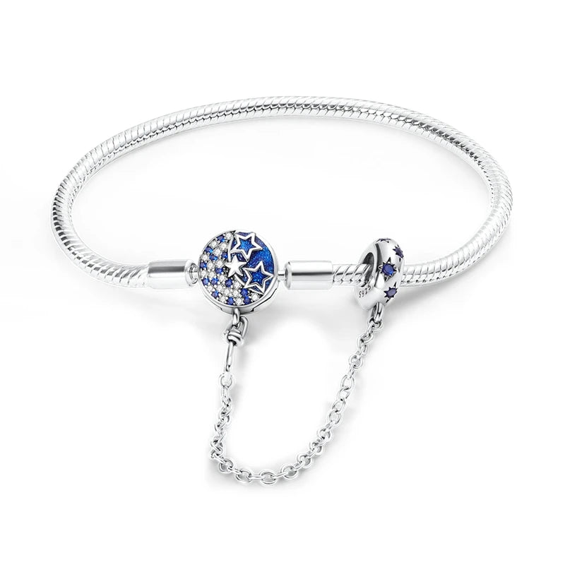 Bracelet Femme Argent 925 Chaîne Serpent Fermoir Cœur Compatible Charms