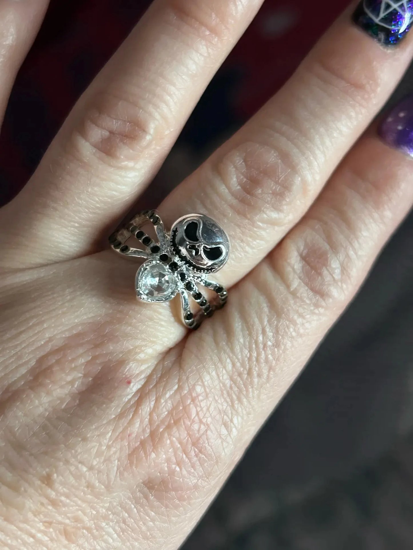 Bague Jack Skellington Tête de Mort – Disney L'Étrange Noël – Émail Noir & Cristal – Cadeau Femme