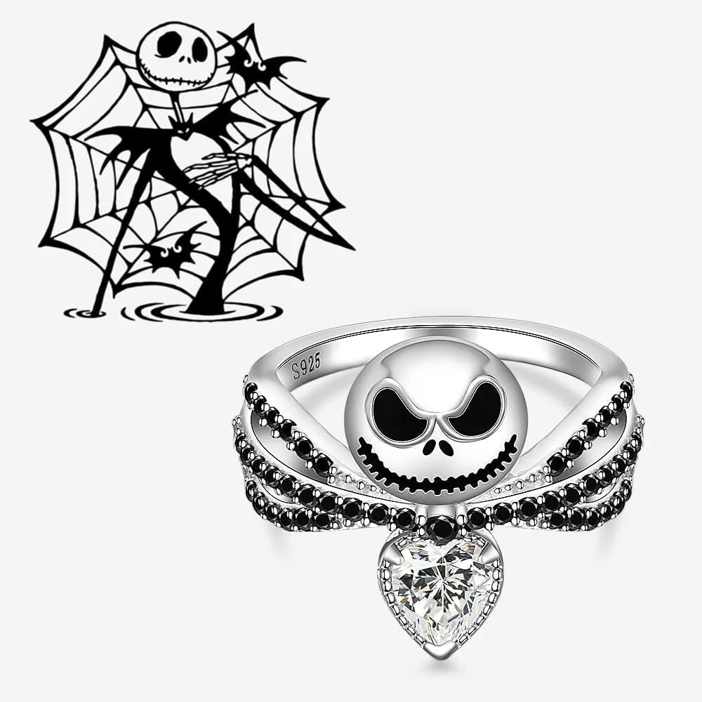 Bague Jack Skellington Tête de Mort – Disney L'Étrange Noël – Émail Noir & Cristal – Cadeau Femme