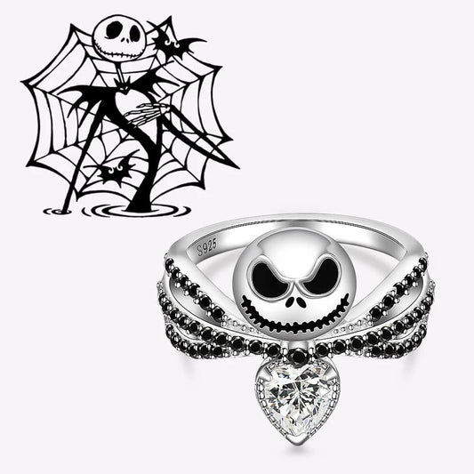 Bague Jack Skellington Tête de Mort – Disney L'Étrange Noël – Émail Noir & Cristal – Cadeau Femme