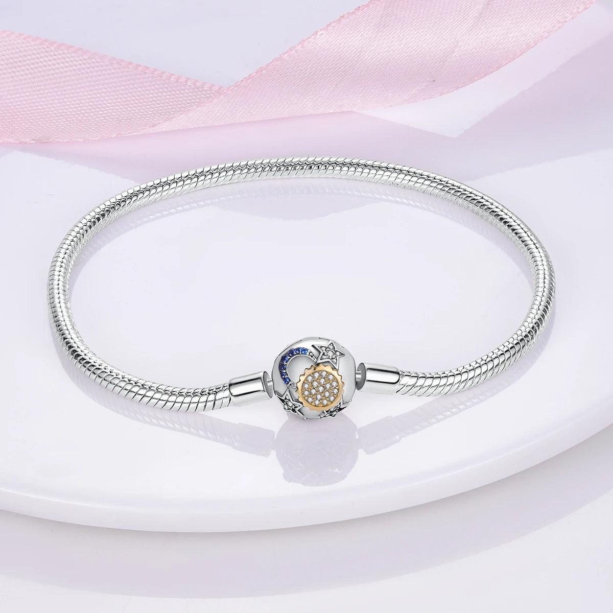Bracelet Femme Argent 925 Chaîne Serpent Fermoir Cœur Compatible Charms