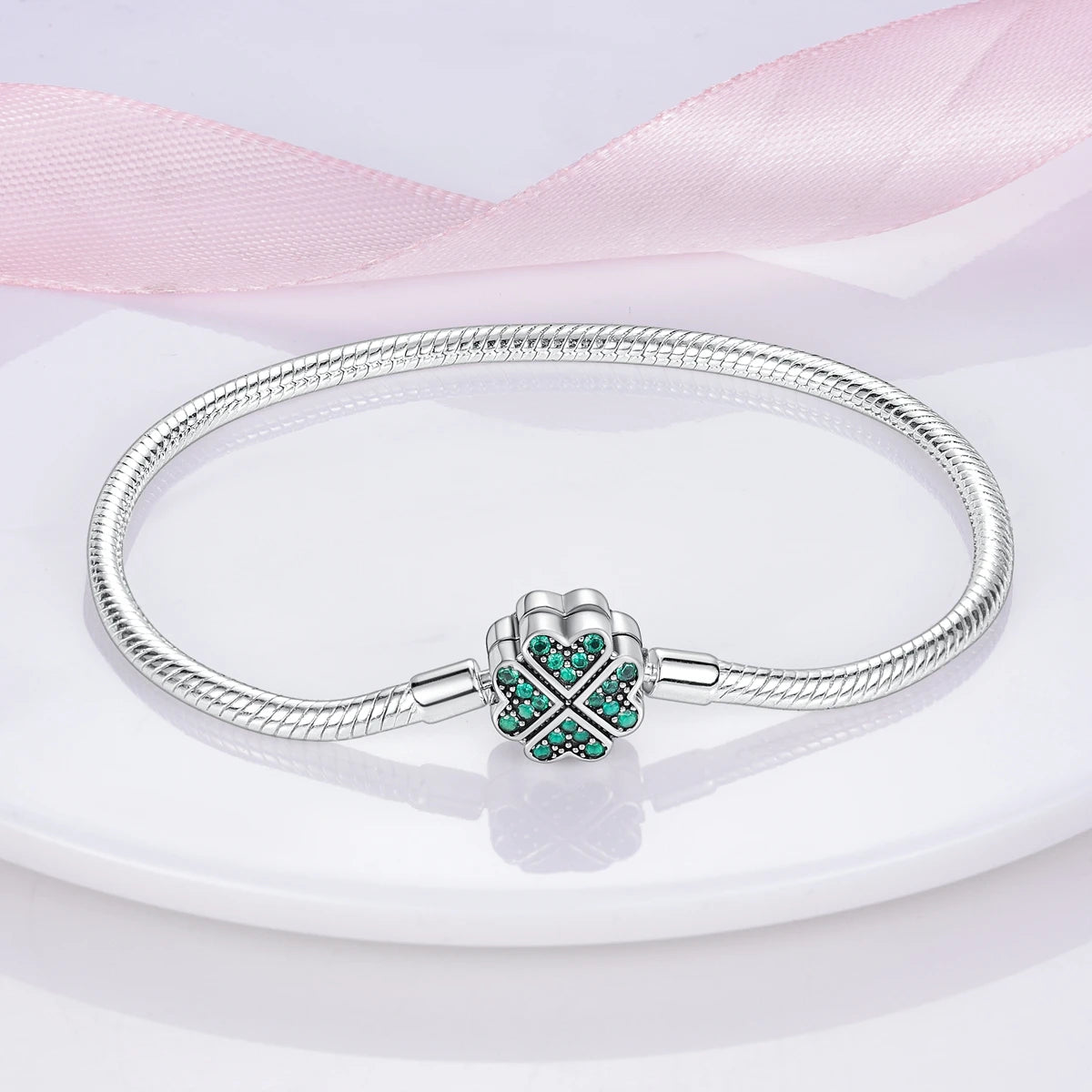 Bracelet Femme Argent 925 Chaîne Serpent Fermoir Cœur Compatible Charms