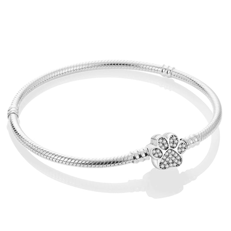 Bracelet Femme Argent 925 Chaîne Serpent Fermoir Cœur Compatible Charms
