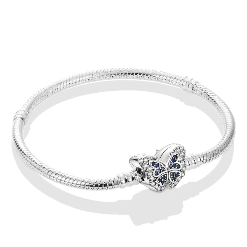 Bracelet Femme Argent 925 Chaîne Serpent Fermoir Cœur Compatible Charms