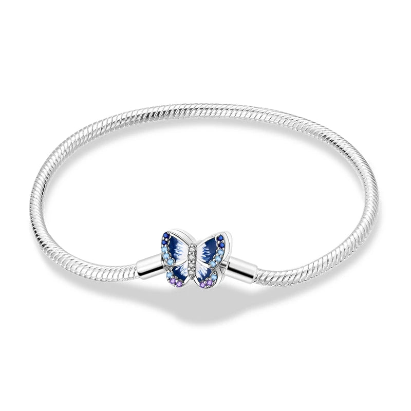 Bracelet Femme Argent 925 Chaîne Serpent Fermoir Cœur Compatible Charms